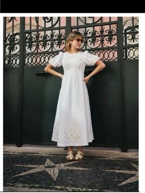 BODEN Empire Broderie Tea Dress in White size 14